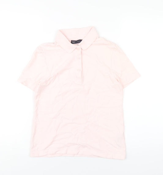 Marks and Spencer Womens Pink Cotton Basic Polo Size 6 Collared