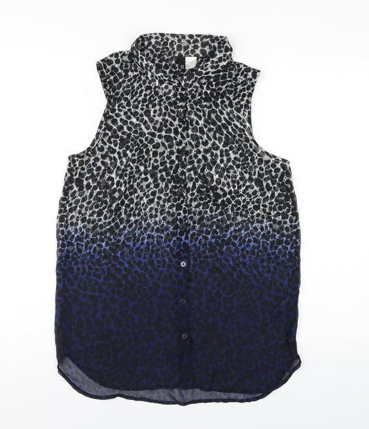 H&M Womens Multicoloured Animal Print Polyester Basic Button-Up Size 8 Collared