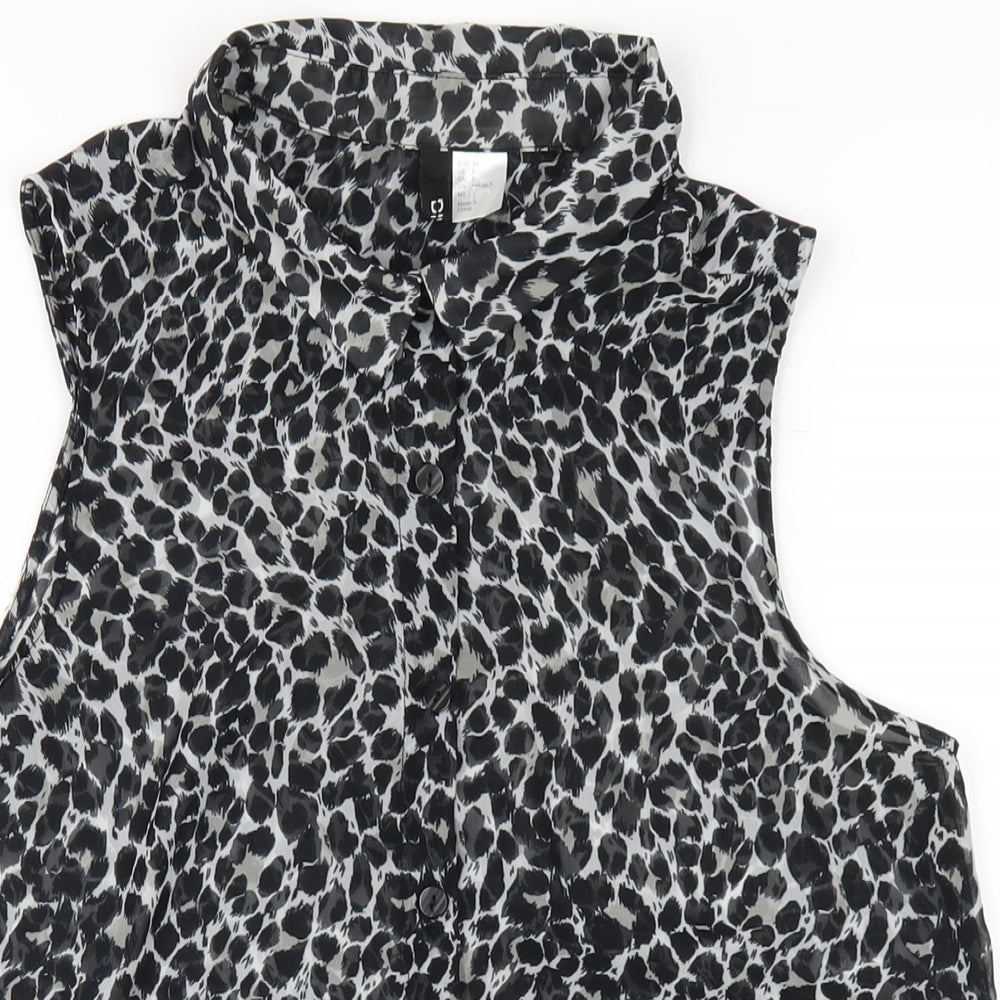 H&M Womens Multicoloured Animal Print Polyester Basic Button-Up Size 8 Collared