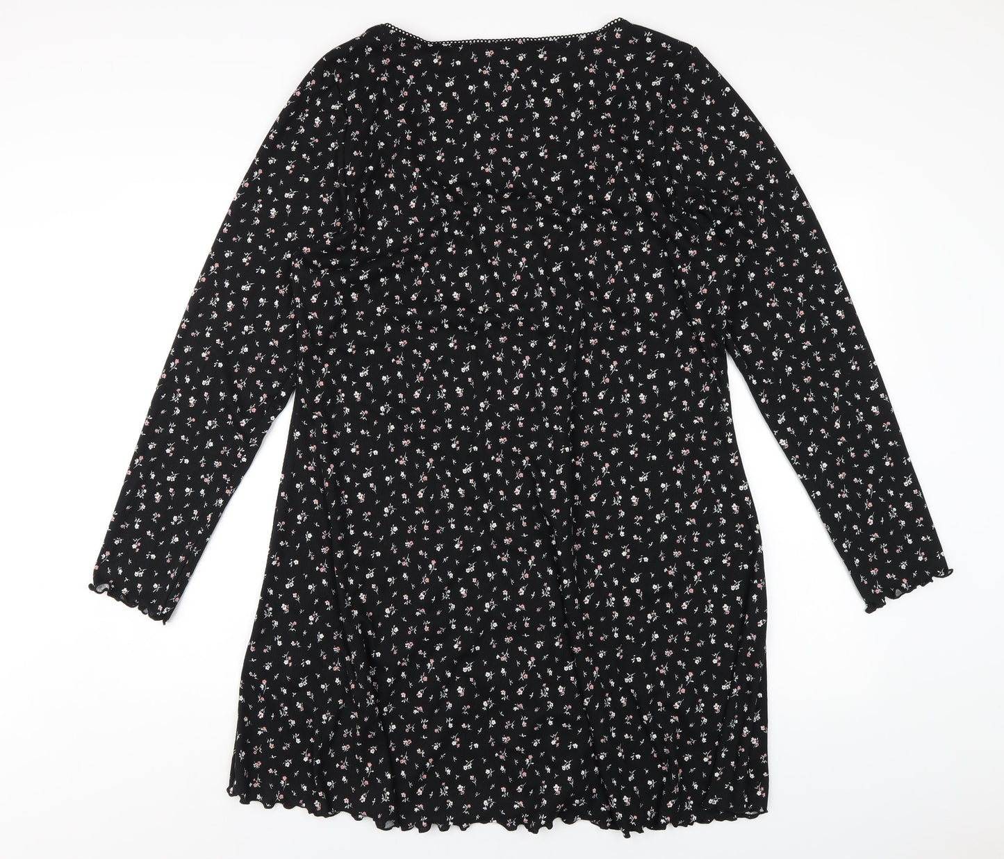 H&M Womens Black Floral Polyester A-Line Size 2XL Square Neck Pullover