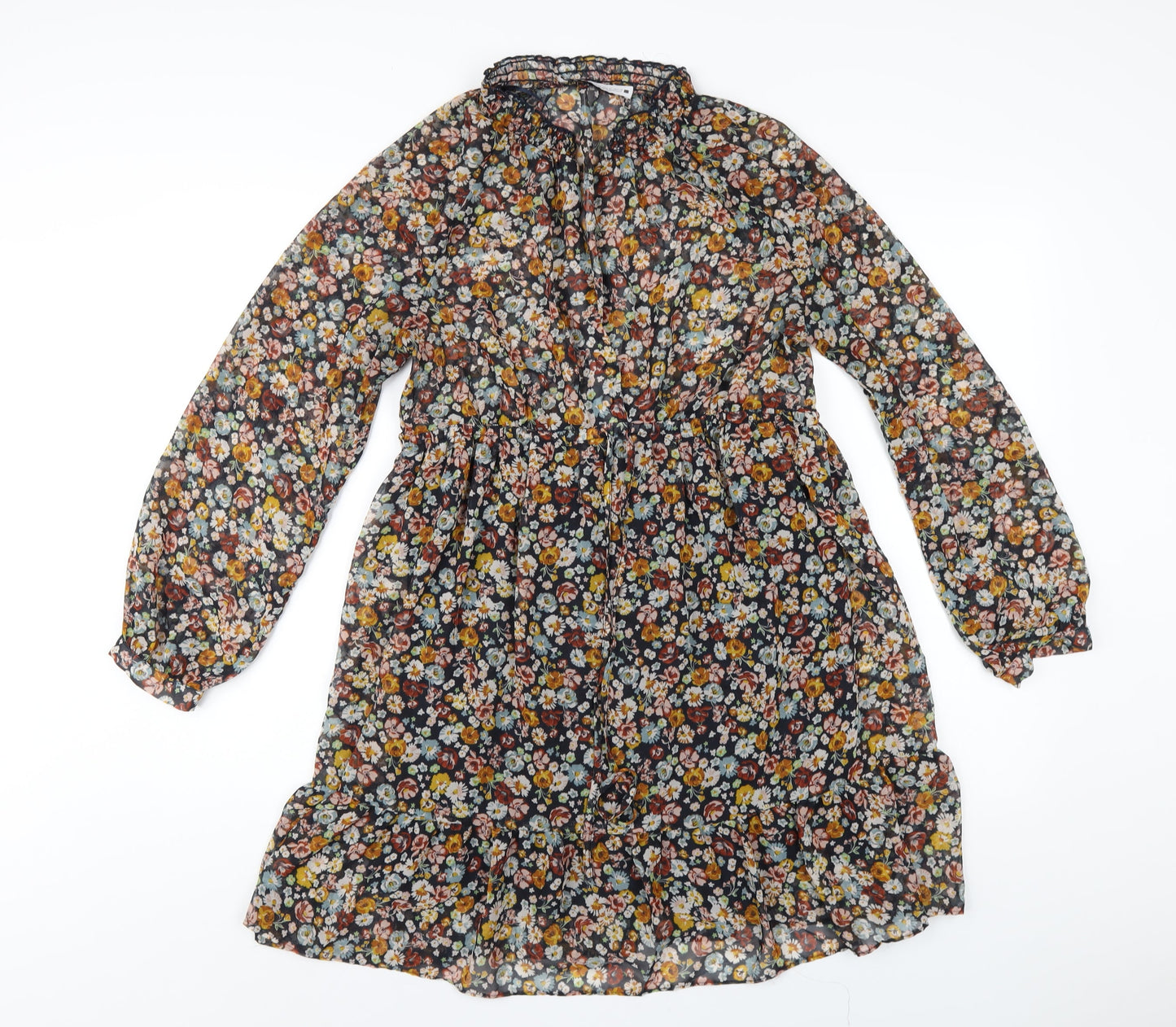 Zara Womens Multicoloured Floral Polyester A-Line Size M V-Neck Pullover