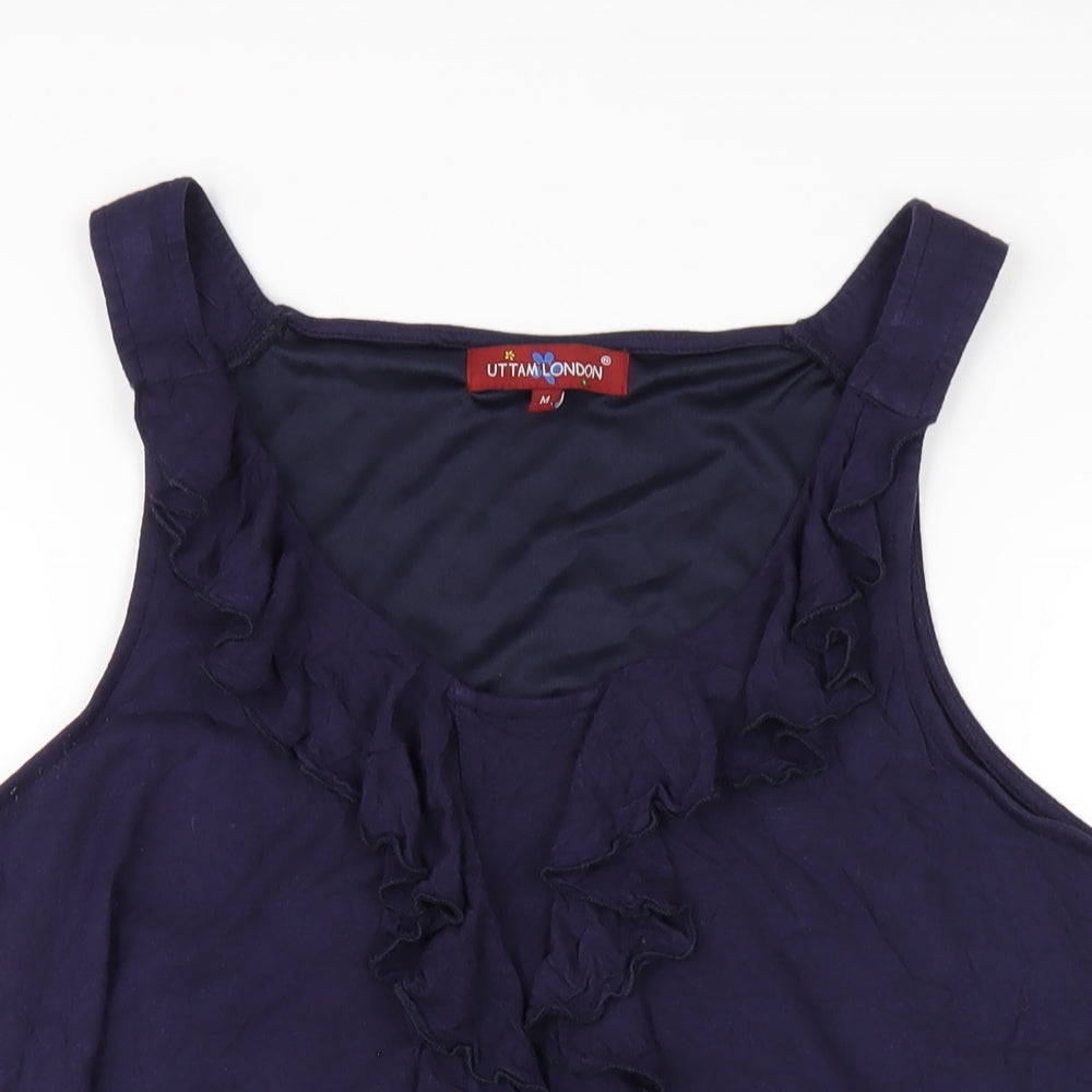 Uttam London Womens Blue Viscose Tank Dress Size M Scoop Neck Pullover