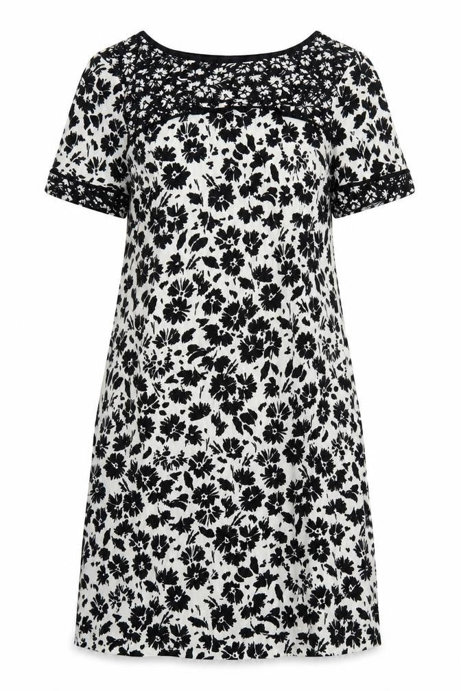 Marks & Spencer Womens White Floral Viscose A-Line Size 10 Round Neck Zip
