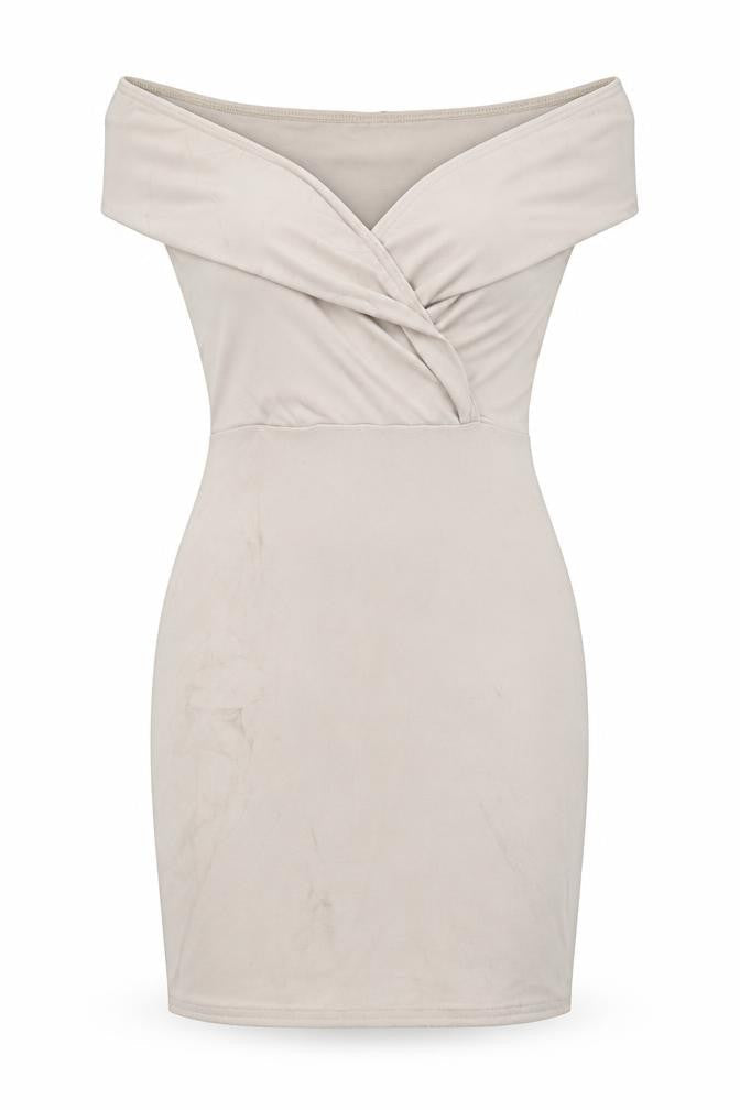 Missguided Womens Beige Polyester Bodycon Size 10 Off the Shoulder Pullover