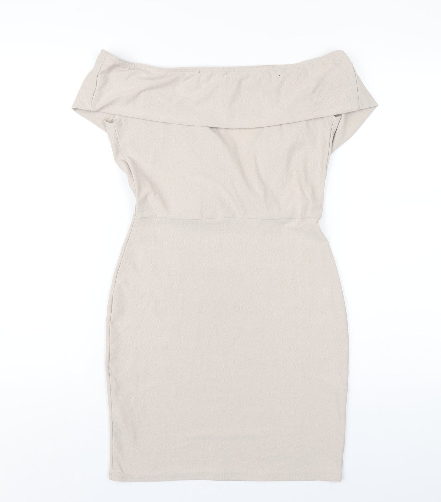 Missguided Womens Beige Polyester Bodycon Size 10 Off the Shoulder Pullover
