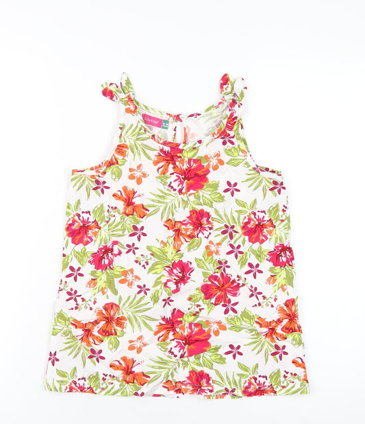 Lily & Dan Girls Multicoloured Floral Cotton Basic Tank Size 9-10 Years Round Neck Button