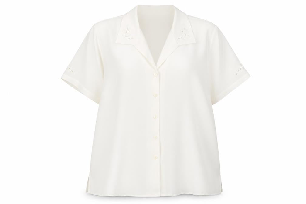 EWM Womens Ivory Polyester Basic Button-Up Size 20 Collared