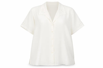 EWM Womens Ivory Polyester Basic Button-Up Size 20 Collared