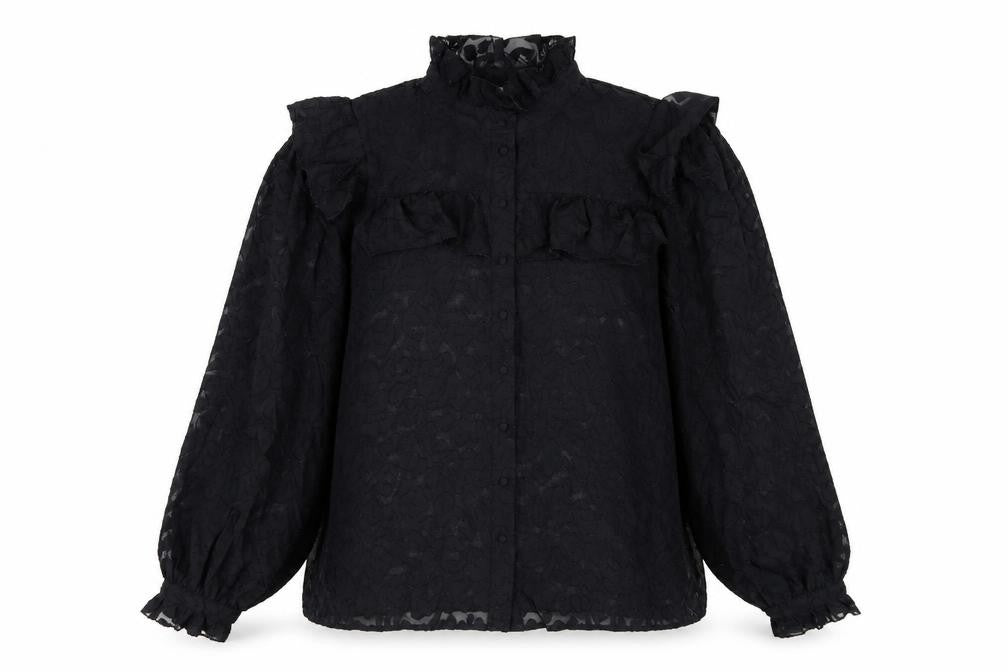 Pulz Womens Black Polyester Basic Button-Up Size L Round Neck