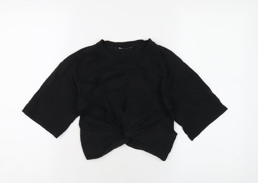 Topshop Womens Black Cotton Cropped T-Shirt Size 8 Round Neck
