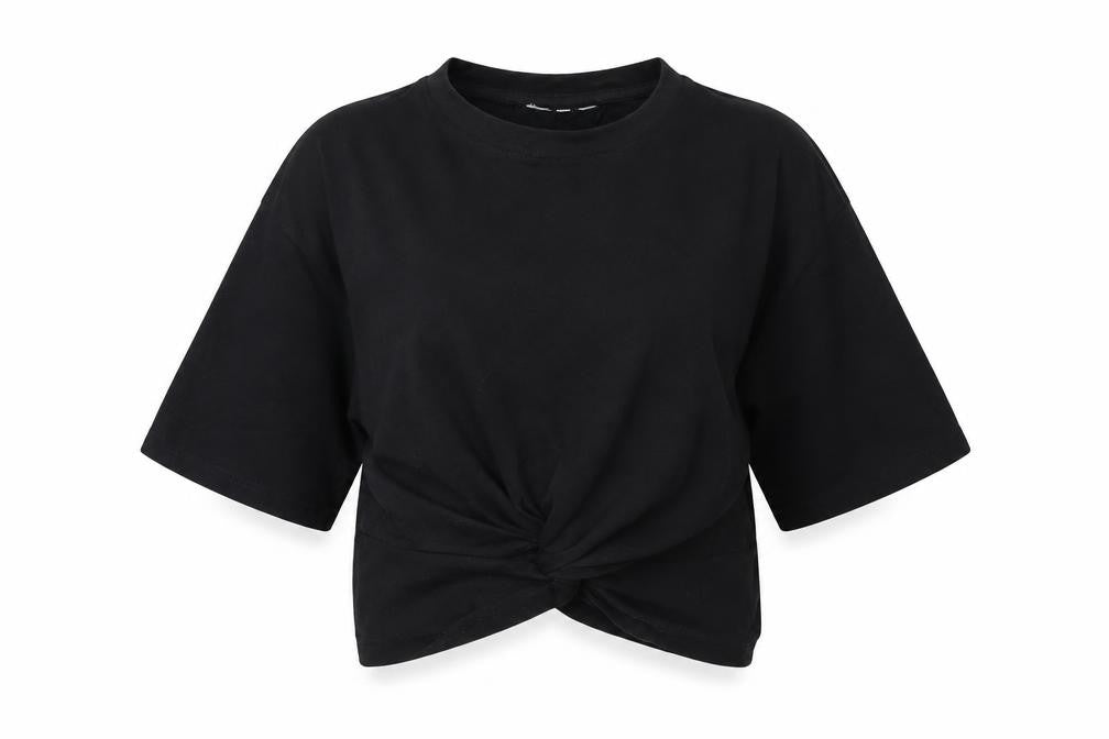 Topshop Womens Black Cotton Cropped T-Shirt Size 8 Round Neck