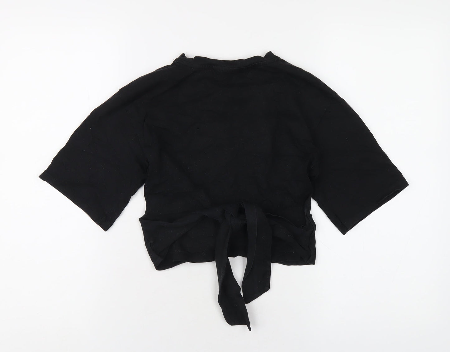 Topshop Womens Black Cotton Cropped T-Shirt Size 8 Round Neck