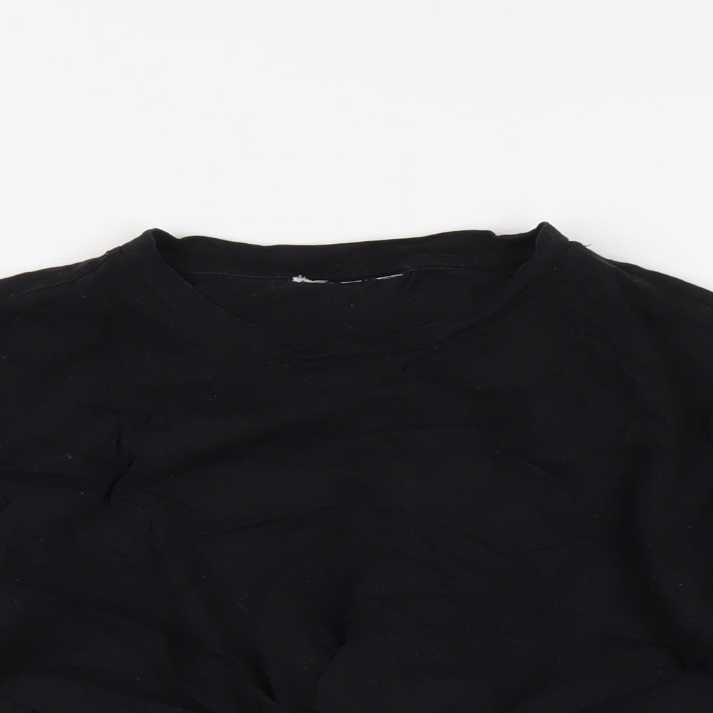 Topshop Womens Black Cotton Cropped T-Shirt Size 8 Round Neck