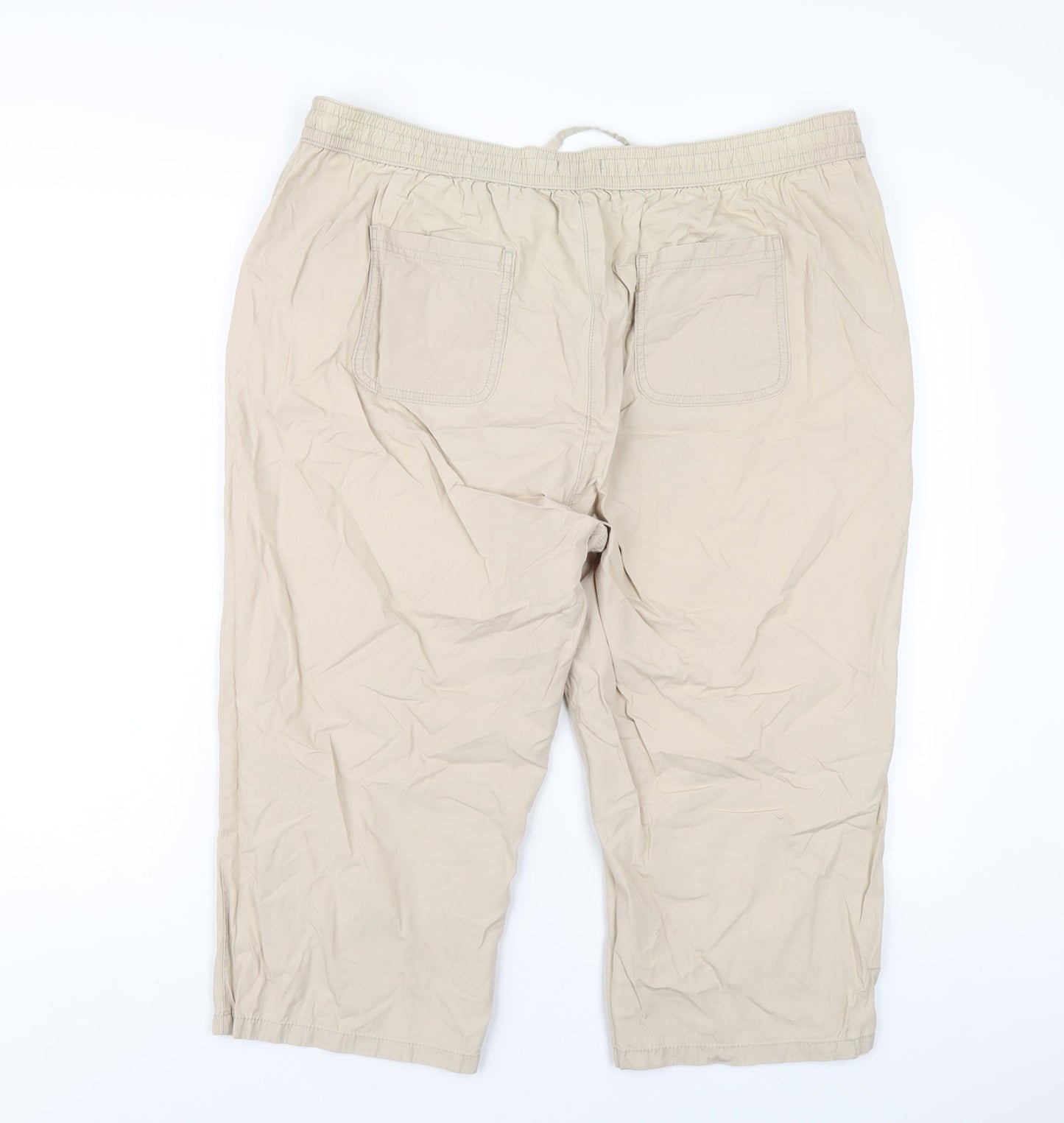 Classic Womens Beige Cotton Capri Trousers Size 18 L20 in Regular Drawstring
