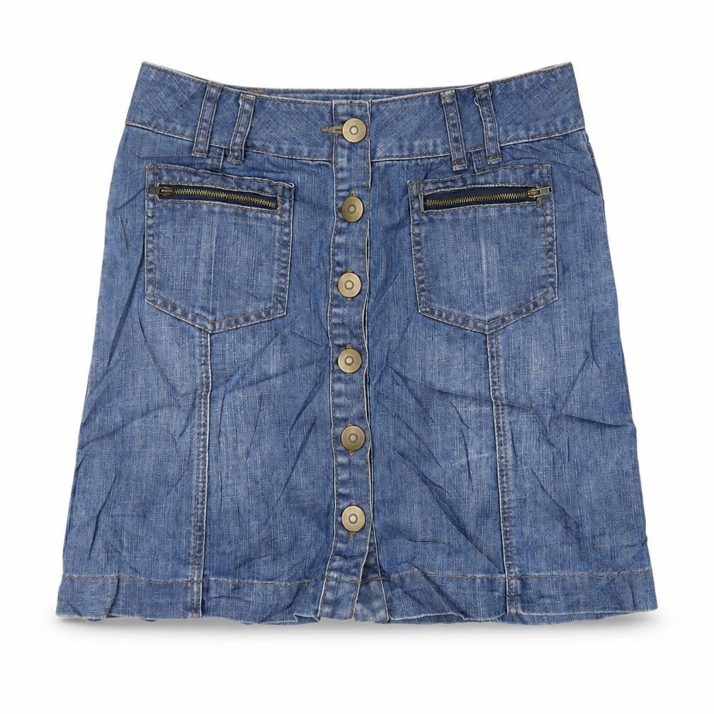 Marks & Spencer Womens Blue Cotton A-Line Skirt Size 10 Button