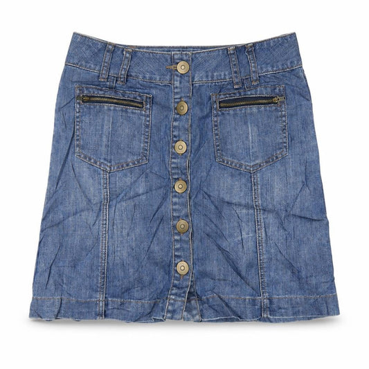 Marks & Spencer Womens Blue Cotton A-Line Skirt Size 10 Button