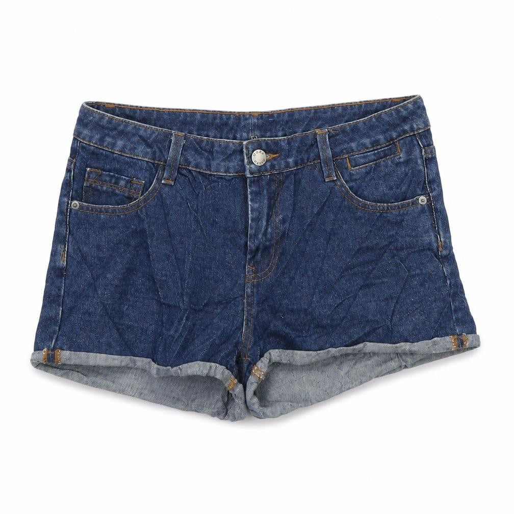Warehouse Womens Blue Cotton Boyfriend Shorts Size 12 Regular Zip