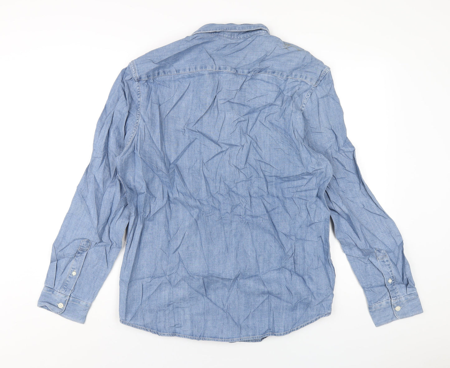 Marks and Spencer Mens Blue Cotton Button-Up Size L Collared Button
