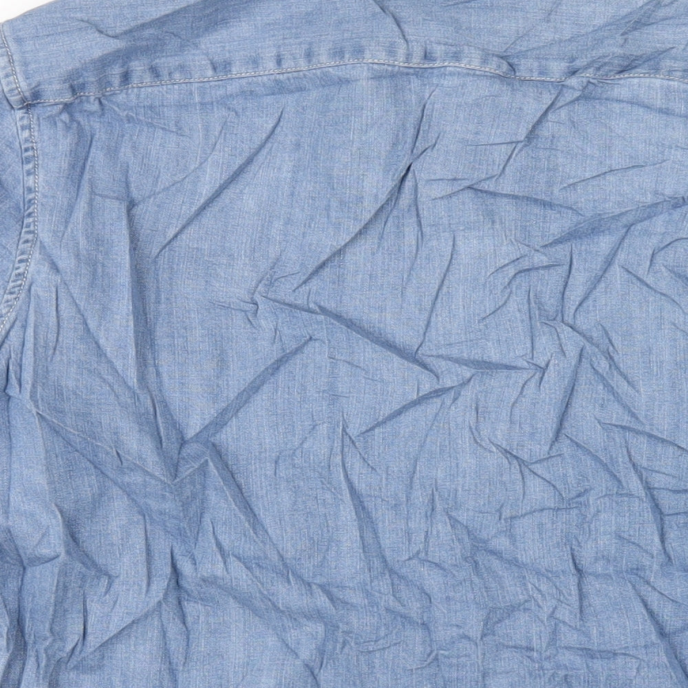Marks and Spencer Mens Blue Cotton Button-Up Size L Collared Button