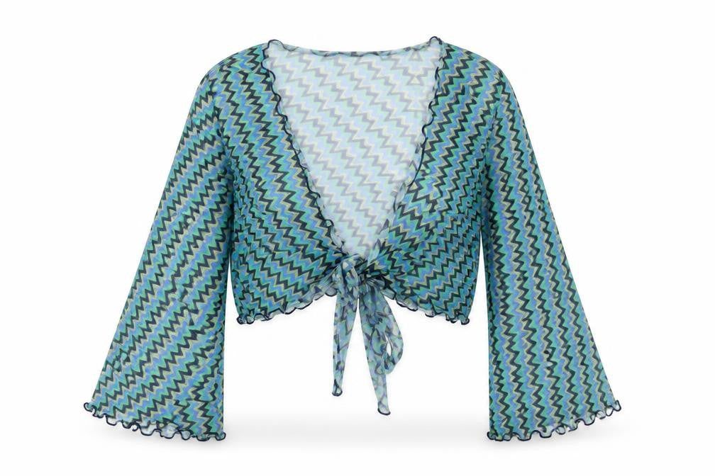 Urban Womens Green Geometric Polyester Wrap Blouse Size M V-Neck