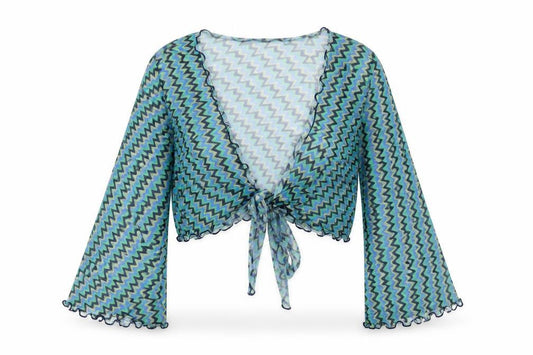 Urban Womens Green Geometric Polyester Wrap Blouse Size M V-Neck