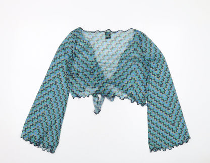 Urban Womens Green Geometric Polyester Wrap Blouse Size M V-Neck