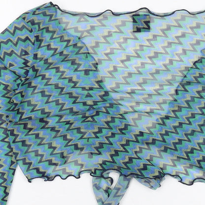 Urban Womens Green Geometric Polyester Wrap Blouse Size M V-Neck