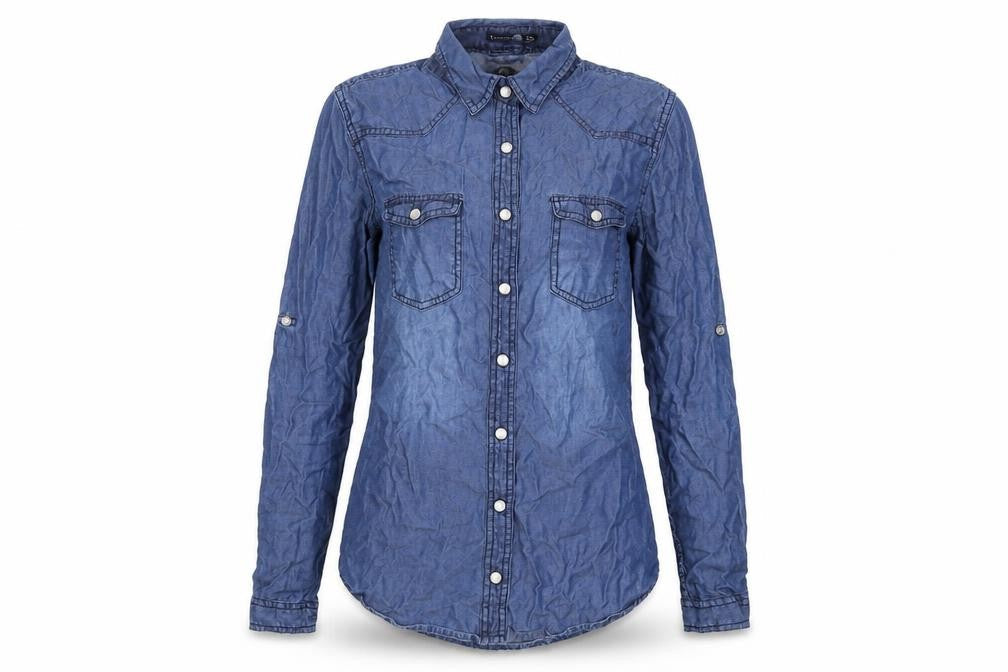 Boohoo Womens Blue Cotton Basic Button-Up Size 6 Collared