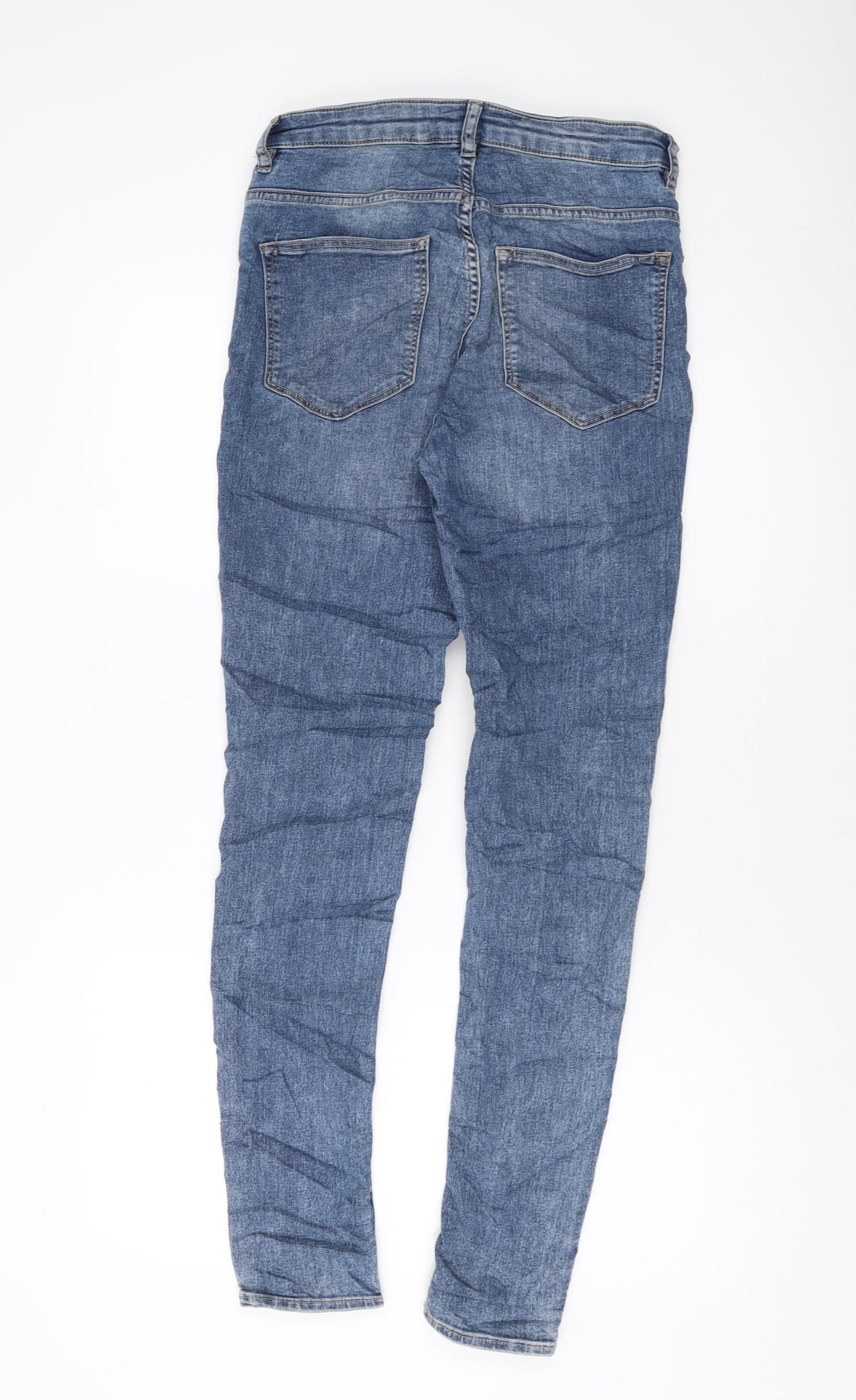 H&M Womens Blue Cotton Skinny Jeans Size 12 L29 in Regular Button