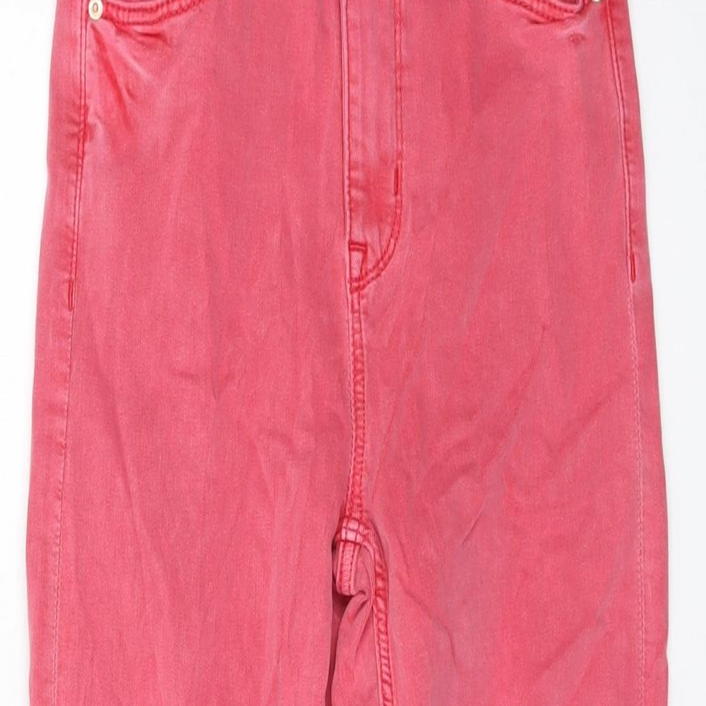 Marks and Spencer Womens Pink Cotton Cropped Jeans Size 6 L22 in Regular Button