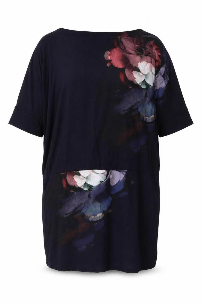 Phase Eight Womens Black Floral Polyester Tunic Blouse Size 14 Round Neck
