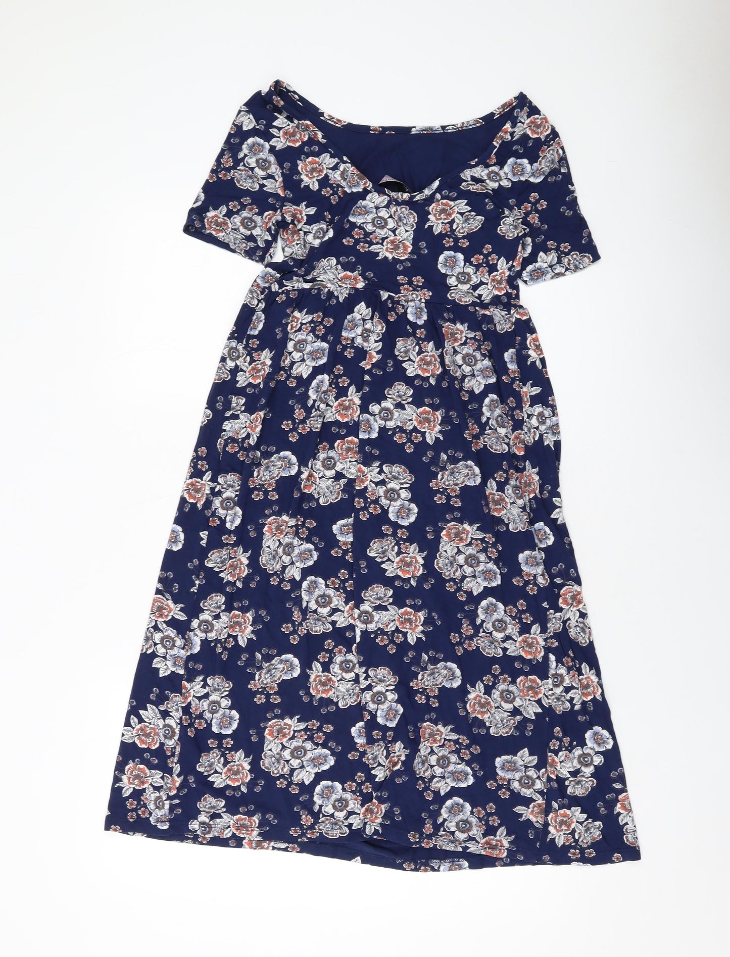 Dorothy Perkins Womens Blue Floral Viscose A-Line Size 6 Round Neck Pullover