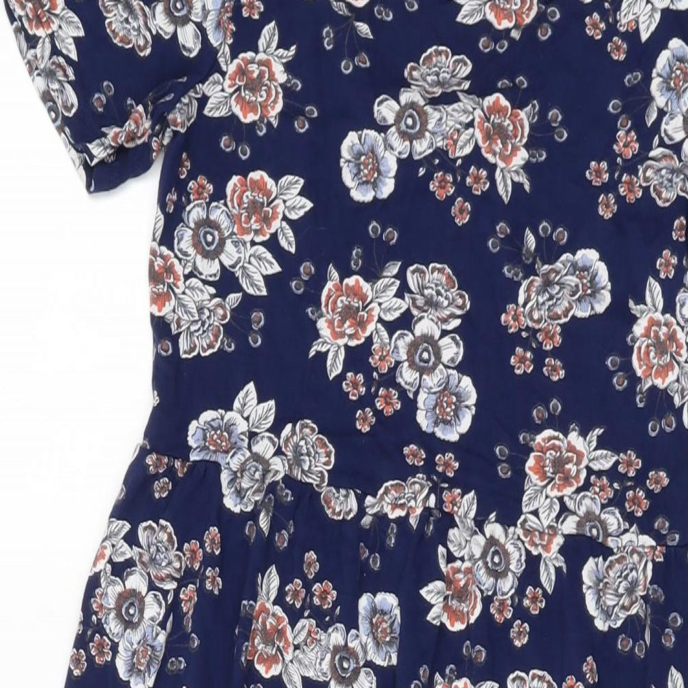 Dorothy Perkins Womens Blue Floral Viscose A-Line Size 6 Round Neck Pullover
