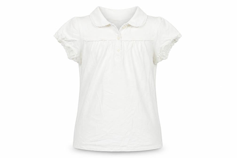 Marks & Spencer Girls Ivory Cotton Basic T-Shirt Size 11-12 Years Collared Button