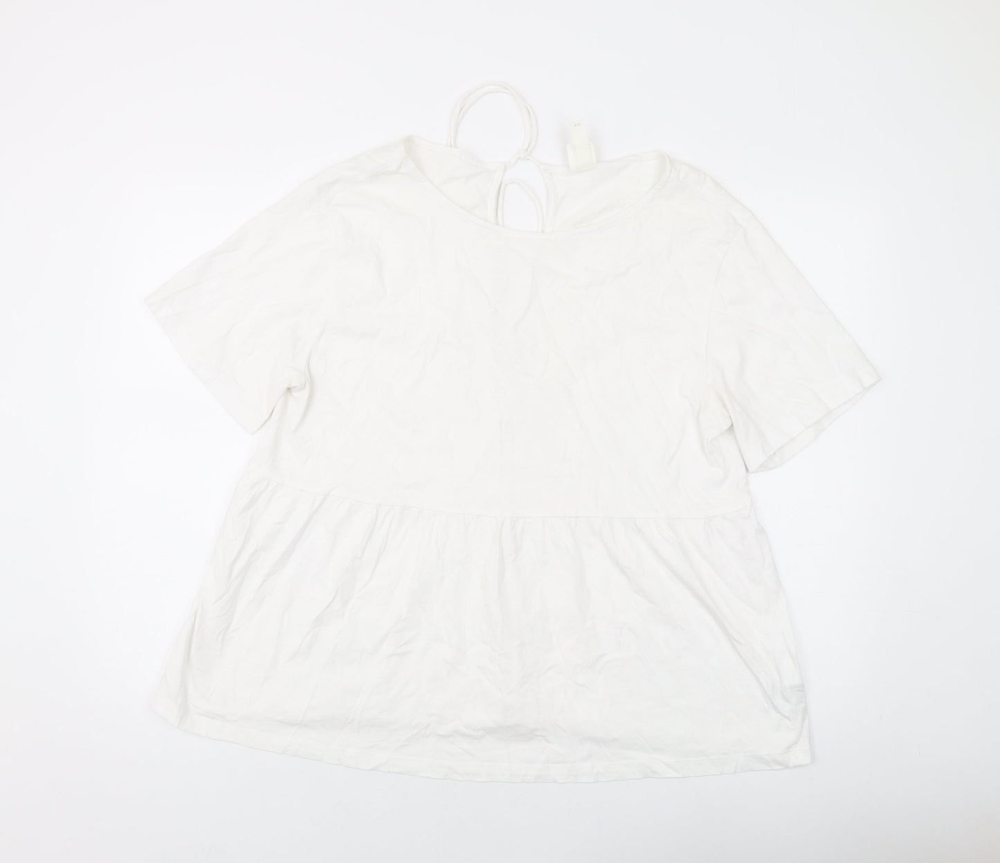 H&M Womens White Cotton Basic T-Shirt Size L Round Neck