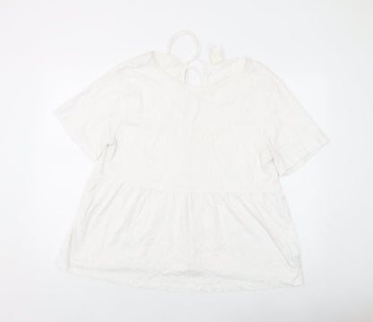 H&M Womens White Cotton Basic T-Shirt Size L Round Neck