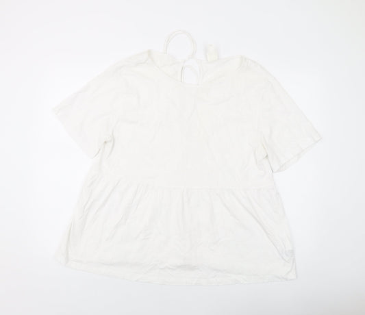 H&M Womens White Cotton Basic T-Shirt Size L Round Neck