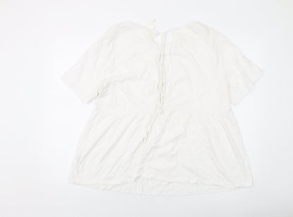 H&M Womens White Cotton Basic T-Shirt Size L Round Neck