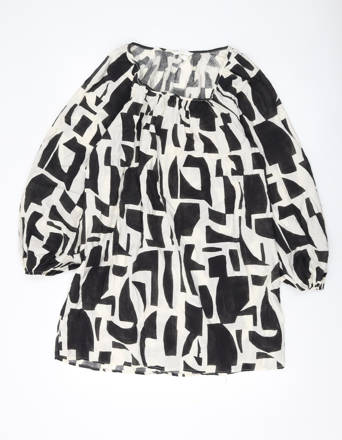 H&M Womens Black Geometric Viscose A-Line Size S Square Neck Pullover