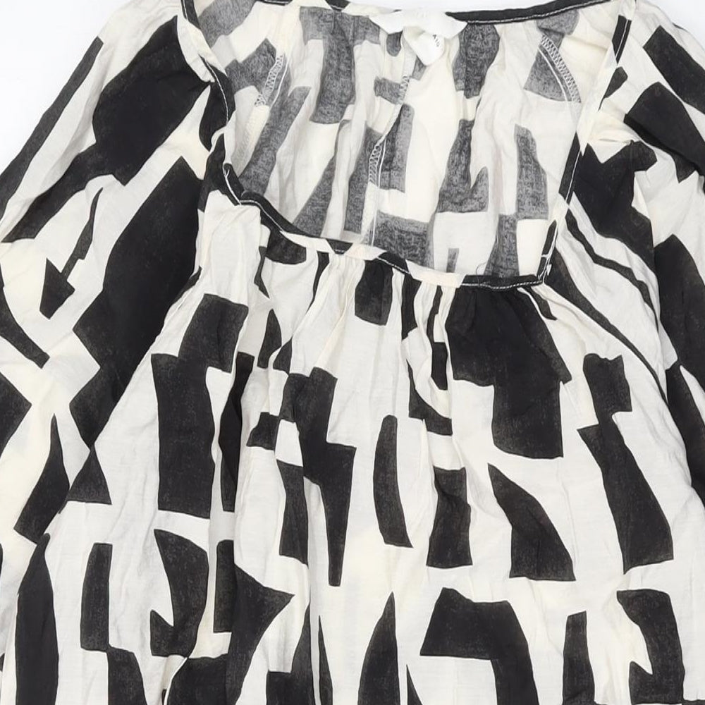 H&M Womens Black Geometric Viscose A-Line Size S Square Neck Pullover