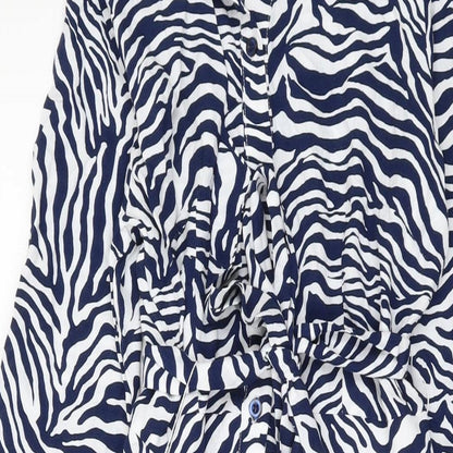Sonsandar Womens Blue Animal Print Viscose A-Line Size 10 Collared Button
