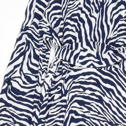 Sonsandar Womens Blue Animal Print Viscose A-Line Size 10 Collared Button