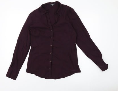MORE & MORE Womens Purple Cotton Basic Button-Up Size 12 Collared