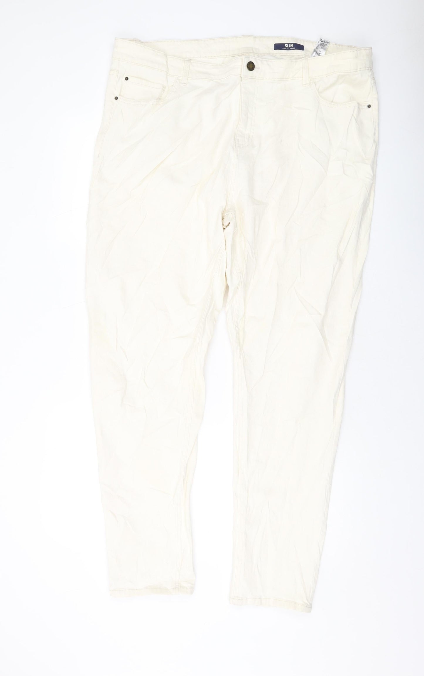 Marks and Spencer Womens Ivory Cotton Skinny Jeans Size 22 L30 in Regular Button