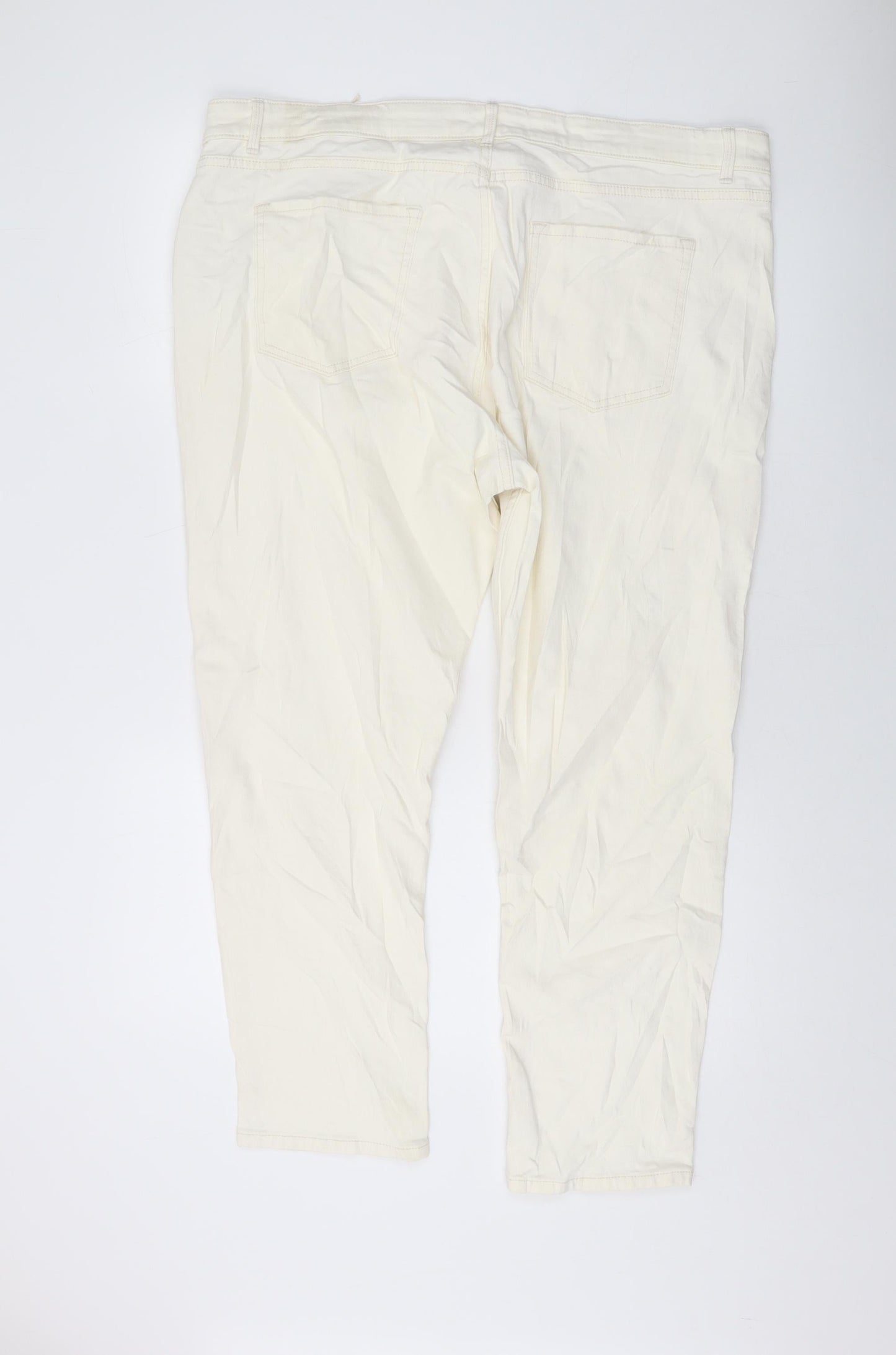 Marks and Spencer Womens Ivory Cotton Mom Jeans Size 22 L26 in Slim Button