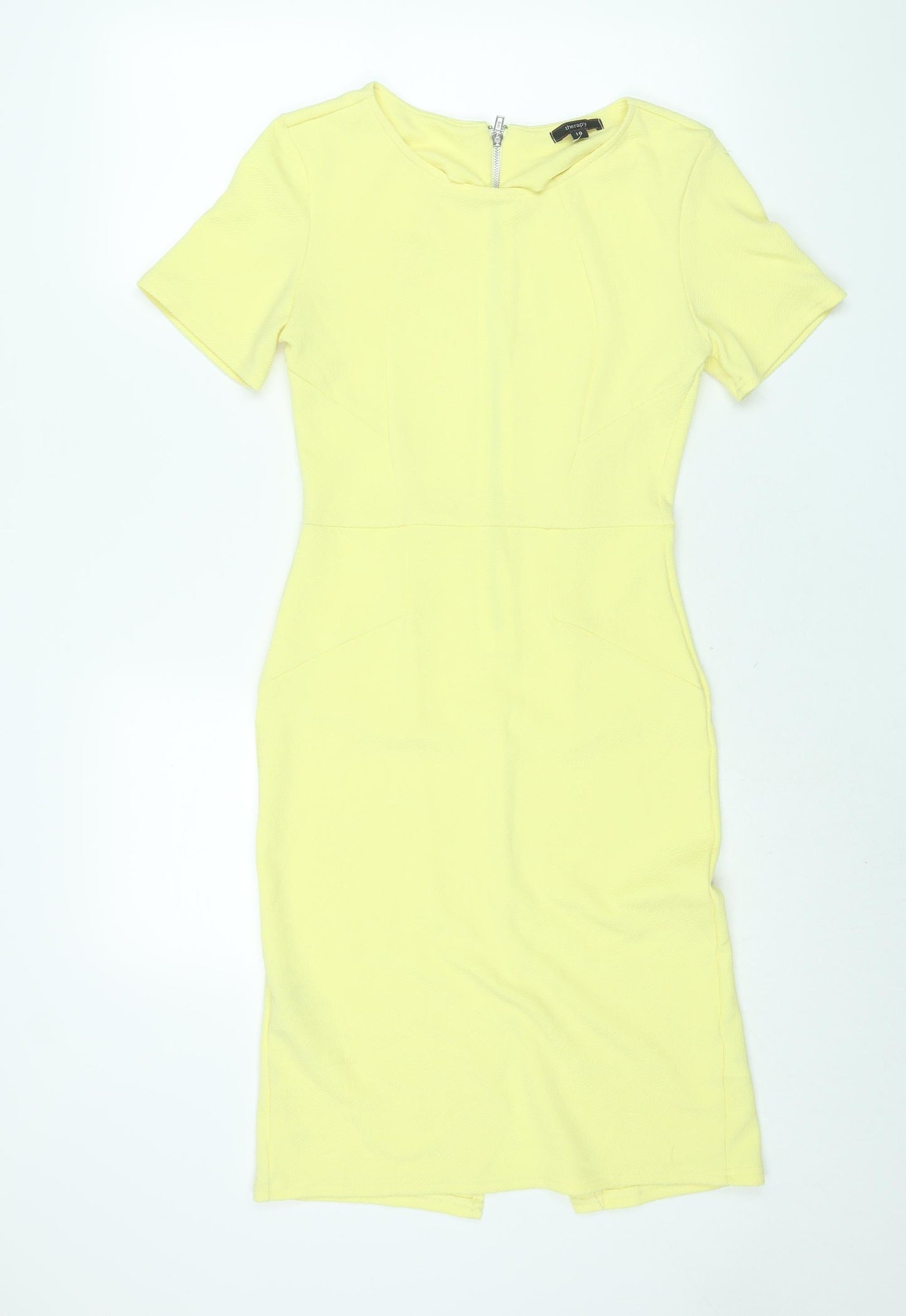 Therapy Womens Yellow Polyester Shift Size 10 Round Neck Zip