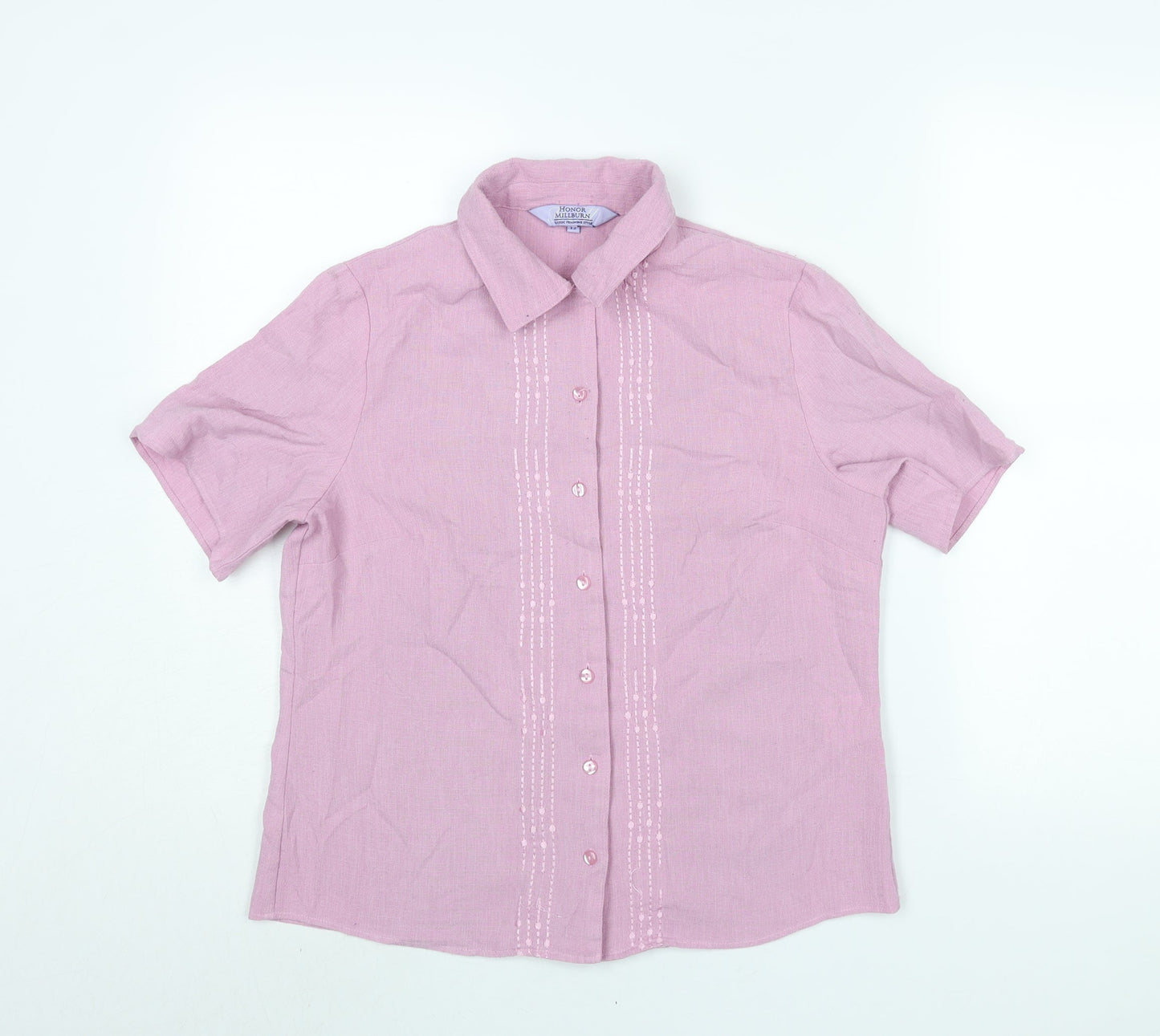 EWM Womens Pink Polyester Basic Blouse Size 12 Collared - Embroidered Detail