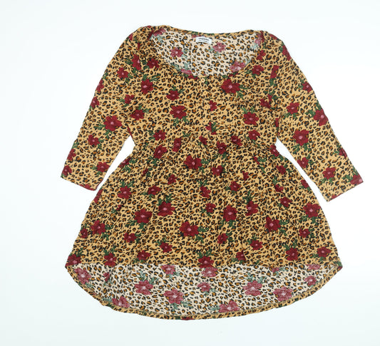 Simply Be Womens Multicoloured Geometric Viscose Tunic Blouse Size 12 Scoop Neck - Leopard Floral Print Smocked