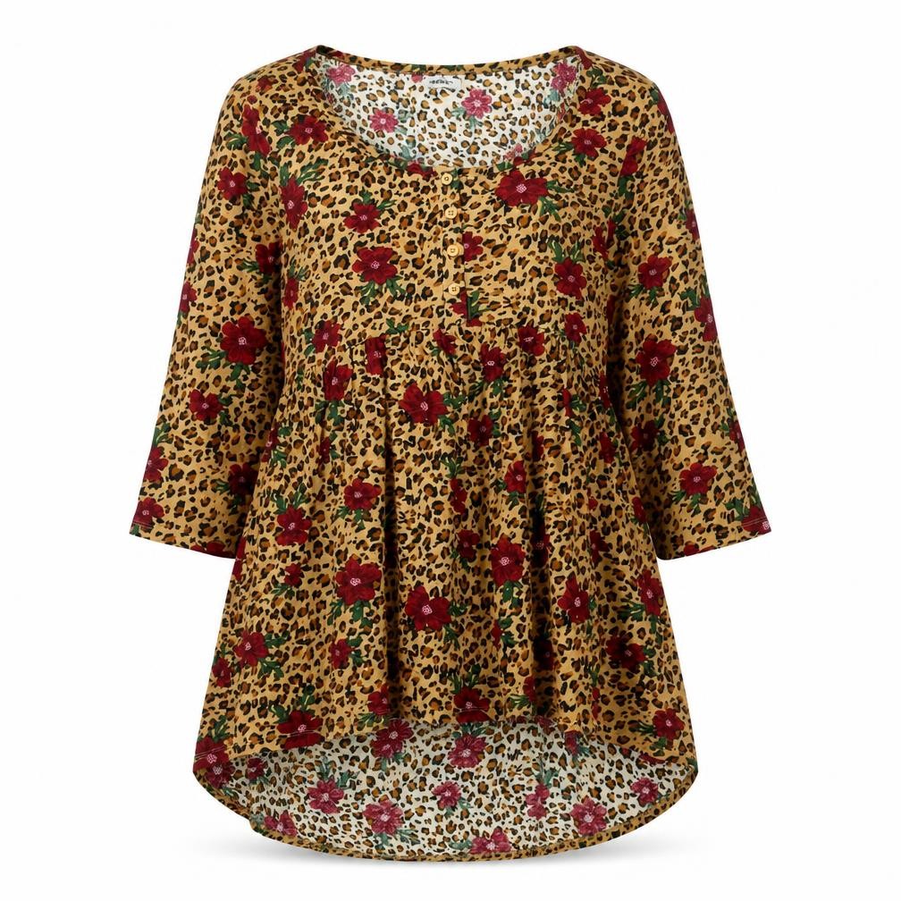 Simply Be Womens Multicoloured Geometric Viscose Tunic Blouse Size 12 Scoop Neck - Leopard Floral Print Smocked