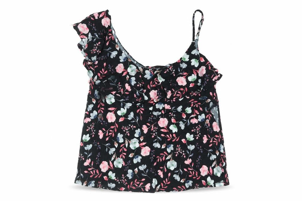 Very Womens Black Floral Viscose Basic Blouse Size 16 Scoop Neck - Frill